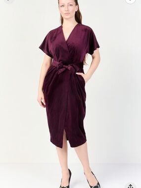 Closet  London Plum Wrap-Front Midi Dress